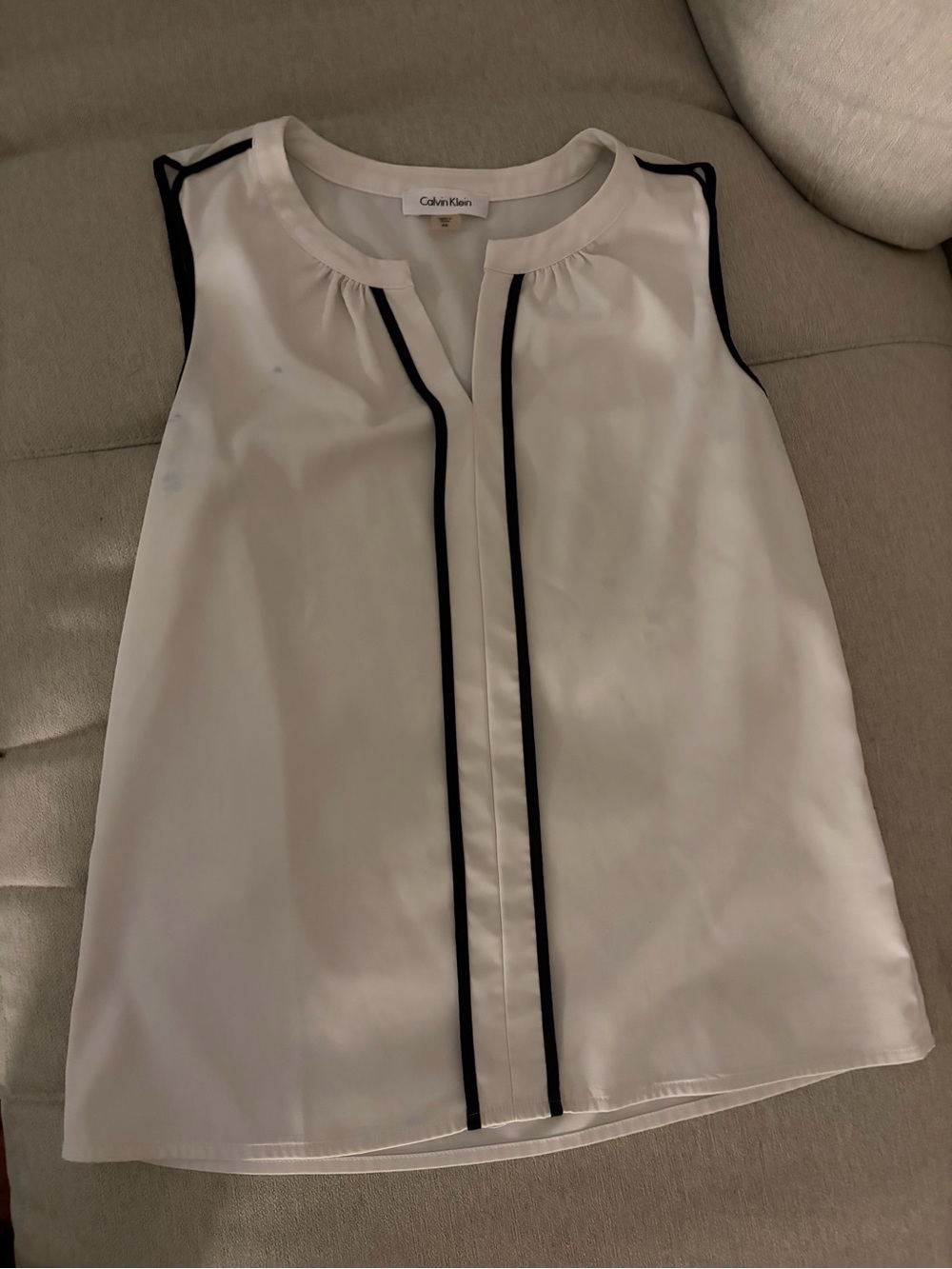 Calvin Klein White Sleeveless Blouse with Black Trim